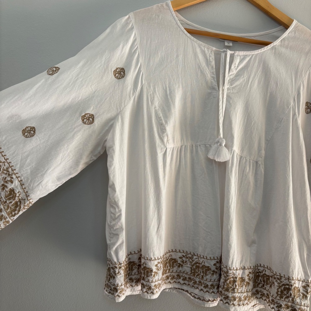J. Jill Embroidered Tunic Top Women XL P Bell Sleeve Boho Linen Blend Cottage - Picture 3 of 11